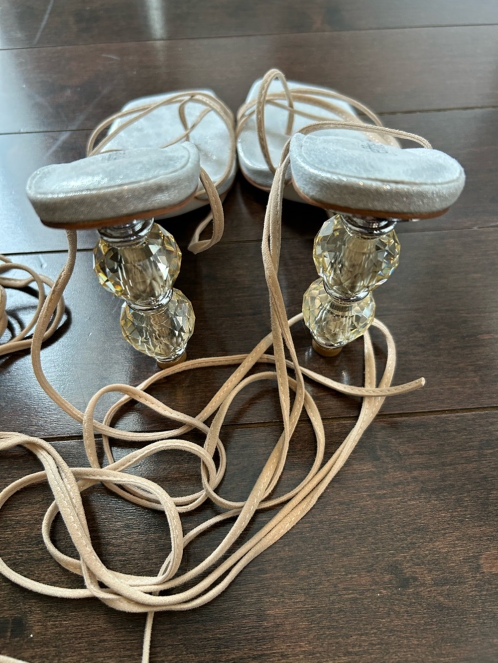 Jeffrey Campbell Bijouxx Strappy Metallic Silver Sandal with Nude Suede Straps - Picture 5 of 9
